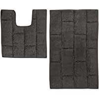 Just Contempo - Conjunto de alfombras para baño e Inodoro- 2 Piezas- algodón- Color Azul- algodón- Gris- 46 x 76 cm